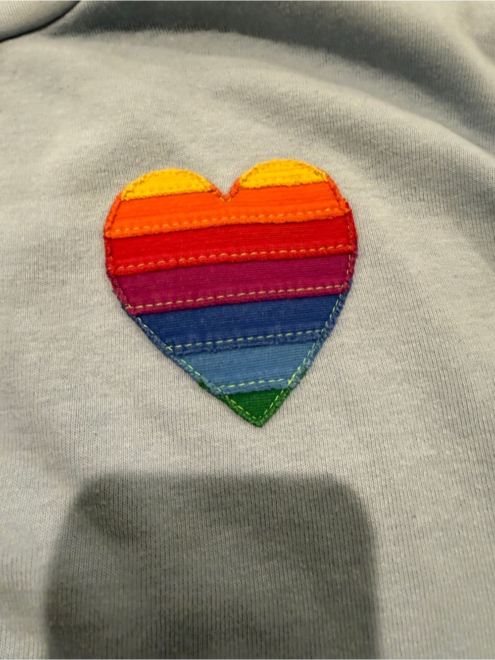 Aviator Nation Light Blue Crewneck Sweatshirt with Rainbow Heart Patch - Picture 2 of 4